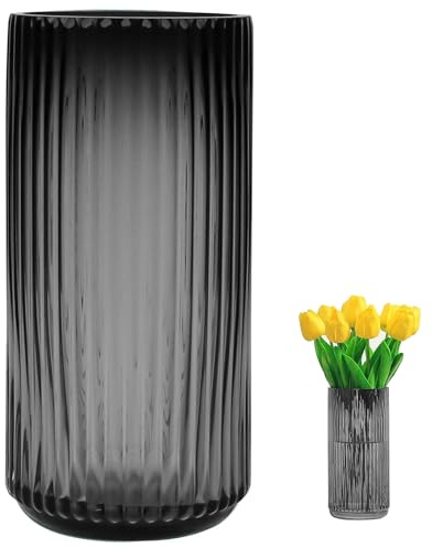 TEUYOE Vaso di vetro verde ispessito di alta qualità, vaso da fiori in vetro a coste per vasi rustici, vaso decorativo moderno per fiori, vasi per decorazione, ideale per mensole, soggiorno, tavolo