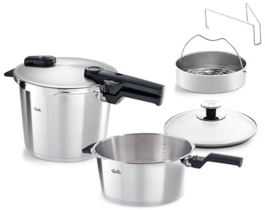 Fissler Vitaquick Premium/Schnellkochtopf-Set 2-teilig, Ø 22 cm (Schnellkochtopf 6 L + 3,5 Liter) m. Einsatz, Zusatz-Glasdeckel, 2-Garstufen, Made in Germany - Induktion