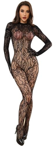 Walang Body a rete monopezzo, biancheria intima, tuta intera con scollo sulla schiena, abiti da donna, Nero , X-Small/X-Large