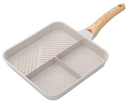 Vynetra Padella antiaderente in lega di alluminio tre in uno ideale per cucinare la colazione bistecca bistecca alla griglia divisa pentola per la colazione uova fritte pentola per bistecca