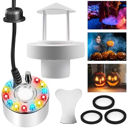 Nebulizzatore ad ultrasuoni generatore di nebbia, nebulizzatore con 12 luci a LED, nebulizzatore ad ultrasuoni, vaporizzatore per Natale fontana gioco d'acqua, paesaggio superiore (bianco)