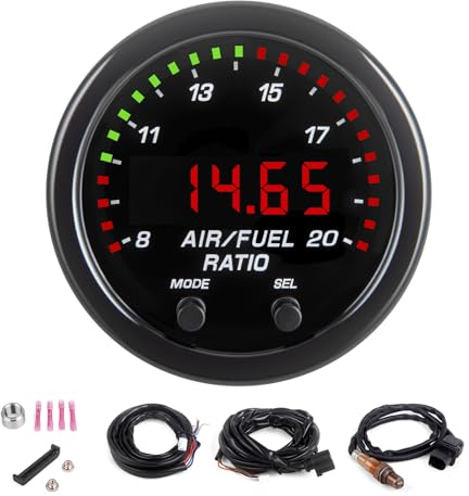 JJCOCO Wideband UEGO Air/Fuel Ratio AFR Gauge Kit 0-5V Analog Output with LSU 4.9 O2 Sensor Digital LED Display AFR/Lambda Controller Gauges 52mm (2-1/16”)