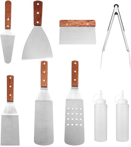 SHINEOFI Set Ustensiles Barbecue INOX Outils Cuisson Plancha Gaz Spatules et Pinces Viande Résistants pour Extérieur et Grillades Famille
