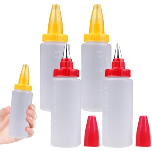 SHOWERORO Botellas para decorar pasteles 4 piezas transparentes, exprimibles, con material de grado alimenticio, resistentes y portátiles para glaseado y decoración precisa de galletas y cupcakes