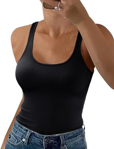 Niwicee Debardeur Femmes Débardeur À Larges Bretelles Slim Fit Tank Top sans Manches Extensibles Côtelées Top Basiques Chemise pour Le Sport, Le Yoga, La Gym Et Les Sorties (Noir, S)