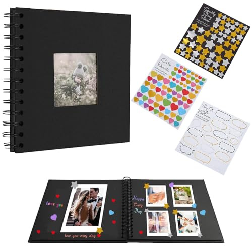 XIAOGUA Album Photo Vierge Livre Photo Personnalisable Album Scrapbooking avec 3 Pièces Autocollants Carnet Scrapbooking Personnaliser Pages Noires pour Bebe Enfant Mariage Voyage Festival L'Obtention