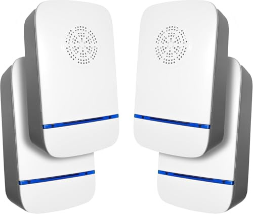 Ultrasuoni per topi Pack da 4 Dispositivo antizanzare ultrasuoni da Interno ed Esterno, ecopest Repellente per Topi, formiche, blatte, Ragni, cimici + Kit di cerotti per puntura di zanzare inclusa.