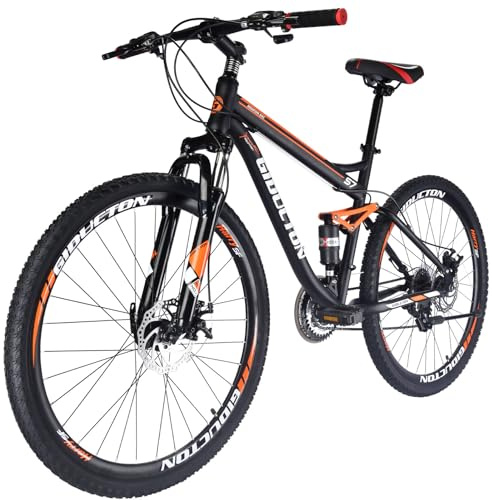 EUROBIKE Full Suspension Mountain Bike 21 Speed Bicycle 27.5 inches Mens Disc Brakes Orange (Aluminum-Alloy Rims)