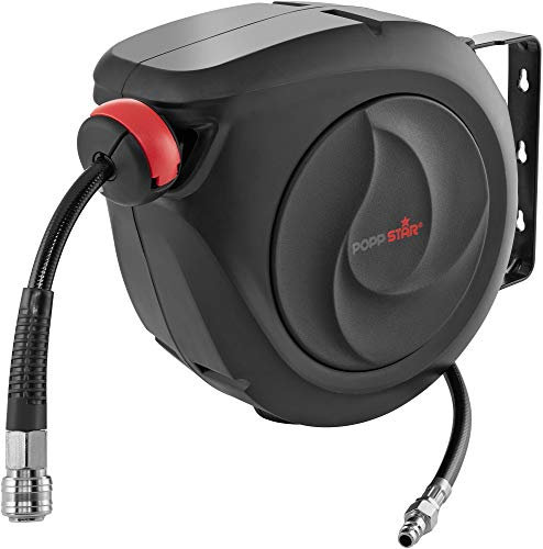 Poppstar Enrollador de manguera de aire comprimido (manguera: 10m + 1m, diámetro interno 5/16 (8x12mm), 1/4 BSPT), mecanismo de enrollado para manguera de aire comprimido