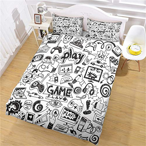 CLQPYQ Funda Edredón Y Fundas De Almohada, para Camas De 135 (200X200cm), Juego De Ropa De Cama 3 Piezas, 3D Impresión Impresión De Temas De Videojuegos, Funda Nórdica De Microfibra con Cremallera