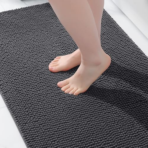 Homaxy Chenille Badrumsmatta, halkfri, tvättbar badmatta, mjuk badmatta, absorberande duschmatta för badrum – 50 x 80 cm, mörkgrå