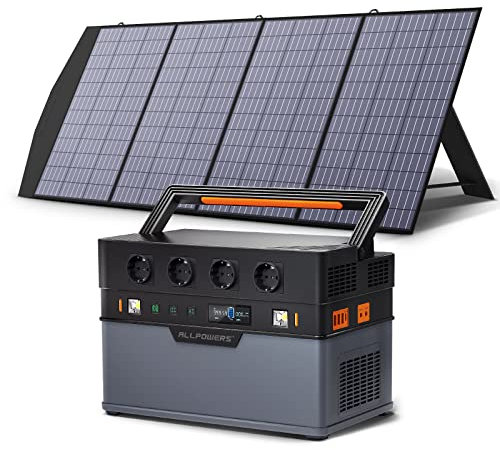 ALLPOWERS 1092Wh Tragbares Powerstation, 4* 230V/1500W AC-Steckdosen AKKU Solargenerator Mobiler Stromspeicher mit 200W Solarpanel für Home Notfall Camping Freien Garten Reise Stromausfälle Wohnmobil
