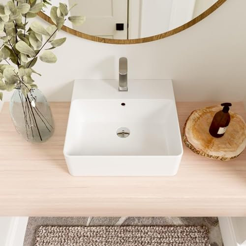 DeerValley DV-1V231 Dynasty Badezimmerwaschbecken aus weißer Keramik mit rechteckigem Gefäß und Überlauf, Hänge- oder Aufsatzwaschbecken, 420x460mm