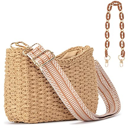 Herald Small Summer Crossbody Bags for Women, Beach Handmade Straw Woven Pocketbooks Handbag Shoulder Purse (Coffee)