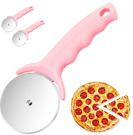 YuanYouTong Pizza Cutter Wheel, 2 PCS Kitchen Premium Stainless Steel Pink Pizza Cutter, Super Sharp Blade Pizza Slicer, Easy To Clean & Cut Pizza Wheel, Non-Slip Handle