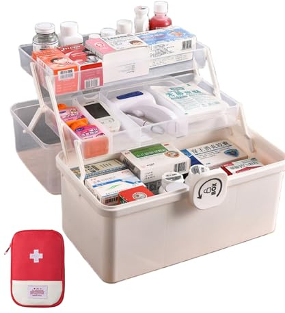EURXLQ 3 Strati Scatole Portaoggetti Bianco 39x26,5x21,5cm,Cassetta Medicinali,Scatola Medicinali,Organizer Medicine,Porta Medicine,Cassetta da pesca per Il Cucito,Cassetta Degli Attrezzi,Materiali
