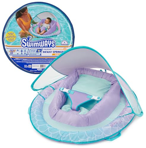 SwimWays Infant Spring Float, Baby Pool Float with Canopy, Swimming Pool Accessories for Kids 3-9 Months, Mermaid