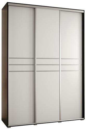 MEBLE KRYSPOL Davos 10 170 Schrank mit DREI Schiebetüren für Schlafzimmer - Moderner Aufbewahrungsschrank mit Kleiderstange und Regalen - 235,2x170x45 cm - Schwarz Weiß Silber