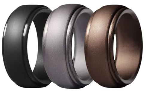 JewelryWe silikonring för män, 3-pack glansiga bröllopsringar i silikon löftesringar för årsdagar