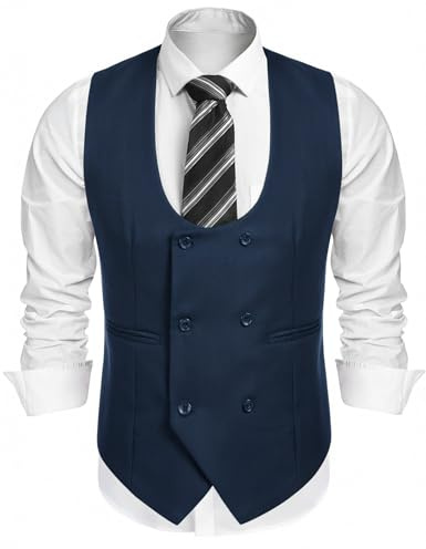 COOFANDY Gilet de costume à double boutonnage pour homme Coupe ajustée Style décontracté, bleu, 3X-Large