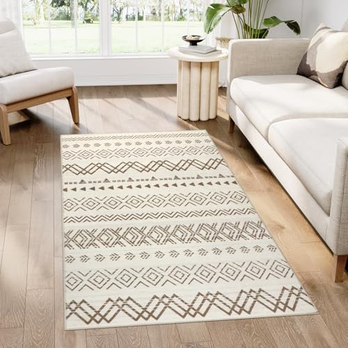 Homcomodar Vintage Teppich Waschbar 80x150cm Boho Teppich Läufer Flur Weiche Teppiche Schlafzimmer Kurzflor Teppich für Wohnzimmer