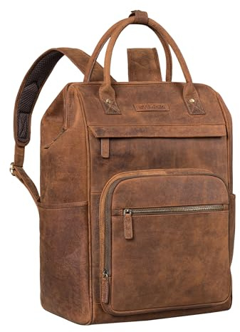 STILORD 'Wendelin' Premium Zaino Porta PC 15,6 Pollici in Vera Pelle - Per Studenti, Notebook Vintage, Città, Colore:avani - marrone