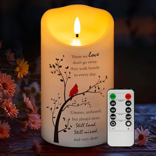 HN HAIINAA Flameless Memorial Candle, Real Wax LED Light with Remote Sympathy Gifts for Loss of Loved One, Mother, Father - Remembrance Gift (4 x 7)