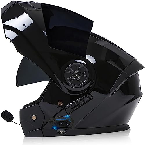 Modulable Bluetooth Casque Moto ECE Homologué Flip Up Casque Adulte Moto avec Double Visière pour Anti-Collision Casque Scooter Integral Modulable Locomotive Homme Et Femme Casque
