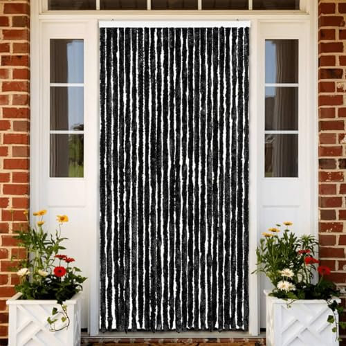 Sufrk Insect Curtain Anthracite 100x220 cm Chenille-Magnetic Fly Screen Door,Heavy Duty Bug Mesh Curtain with Powerful Magnets and Full Frame Magic Tape,Insect Protection Door No Gap