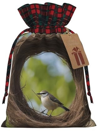 Nido di uccelli, 1 sacchetto regalo natalizio con coulisse, 21,1 x 30 cm, per regalare regali alle feste di festa
