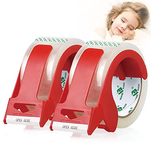 BOMEI Lot de 2 rouleaux de ruban adhésif transparent à dérouler silencieux 60 m x 50 mm avec dérouleur de scotch