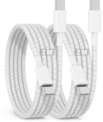 Câble USB C vers USB C 2M, 2Pack 60W Cable USB C Apple iPhone 17 16 15 Charge Rapide, Type C Cordon de Données en Nylon Tressé pour Apple iPhone 17 Pro Max/17 Air/16 Plus/16 Pro Max/15/15 Pro/iPad Pro