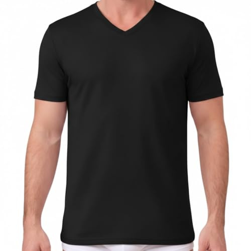 40° grados - Camiseta Térmica Caballero Manga Corta Cuello Pico - Color Negro - Talla M