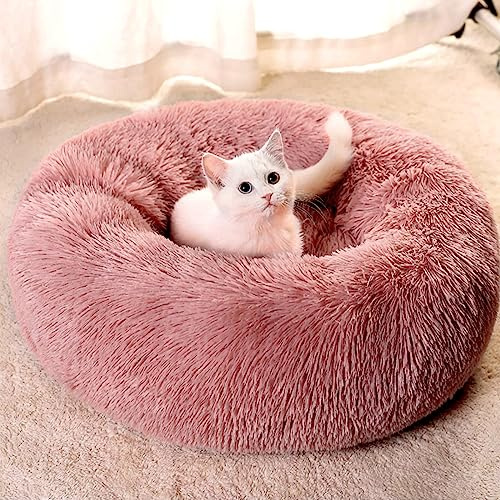 MDDK DY Cama Perro Pequeño 50 cm, Cama Gato Redonda y Suave de Felpa, Cojín Antideslizante Lavable, Ideal para Mascotas Pequeñas, Rosa Suave