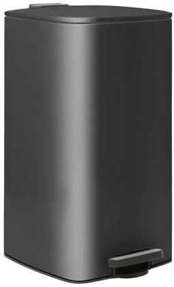 Harbour Housewares 30L Square Stainless Steel Kitchen Pedal Bin - Black - 1x Soft Close Large Tall Metal Cupboard Food Waste Recycling Trash Can Dustbin Rubbish Bins with No-Touch Lid Top