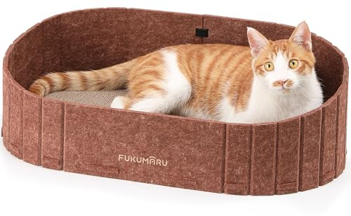 FUKUMARU Rascador para Gatos – Cartón para rascar de 61 cm en Forma de sofá, Cama Reversible para Gatos, Almohadillas de rascar Redondas de Fieltro y cartón, Marrón.
