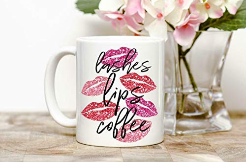 Kueprae Lashes Lips Coffee LipSense Eyelashes Coffee Beauty Mug Tea Coffee Mug 11oz