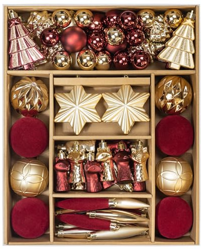 KI Store Lot de 72 Boules de Noël en Plastique - Décoration de Noël - Boules de Noël - Boules de Noël - Flocons de Neige