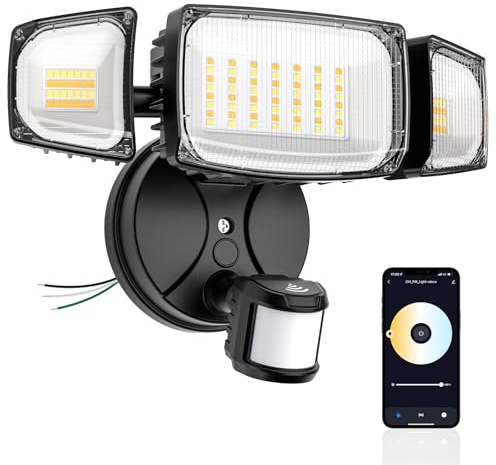 Olafus 65W WiFi Smart Flood Lights Outdoor Motion Sensor, App and Voice Control Security Light with Timer, 2700K-6500K, IP65 Waterproof Motion Detector Floodlight Work with Alexa/Google for Yard Black