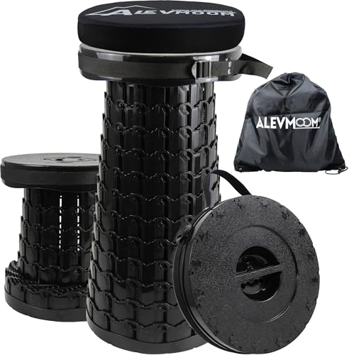 ALEVMOOM 2026 Tabouret Pliant XXL amélioré avec Coussin et Sac, Tabouret télescopique Portable de 59 cm, Charge maximale de 450 kg, Tabouret Pliant rétractable pour Camping et Voyage