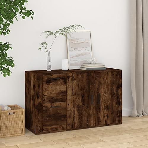Mokuyary Credenza in rovere affumicato, 100 x 33 x 59,5 cm, legno di ingegneria, credenza con vano armadio, armadio laterale da cucina per soggiorno, camera da letto