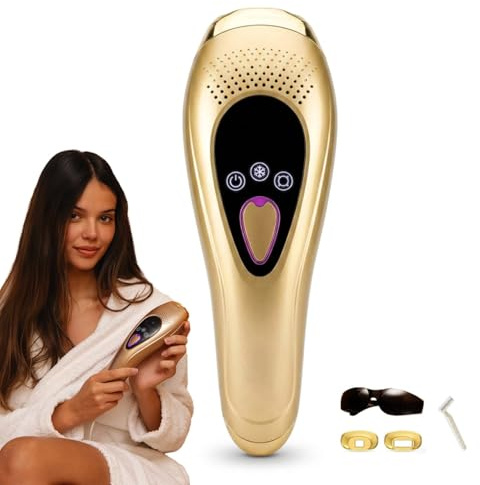 Depiladora Laser IPL sin Dolor.,con Enfriamento, Eliminacion de Vello Permanente en Casa, 9 Niveles, 999.999 Pulsos, Kit Premium con Bolsa de Terciopelo y Gafas