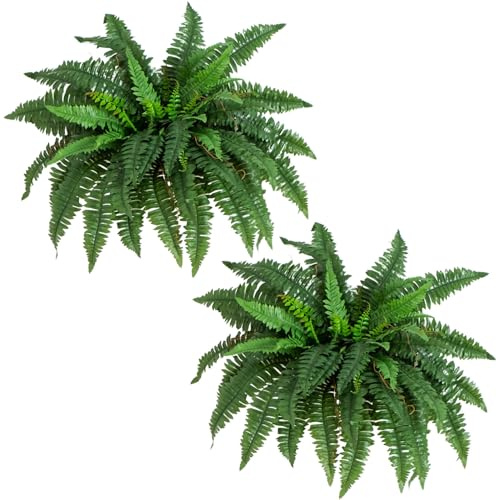 Nearly Natural 40in Hanging Artificial Fern Plant, Set of 2 - Realistic Silk Plant, Faux Greenery For Home Living Room Decor Natural Look Low Maintenance