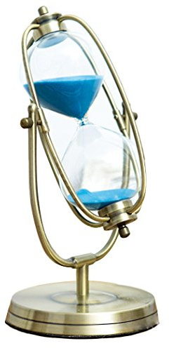 Sandklocka sandglas timglas för dekoration kök matlagning eller undervisningstimer roterande metall brons 30 min i blått