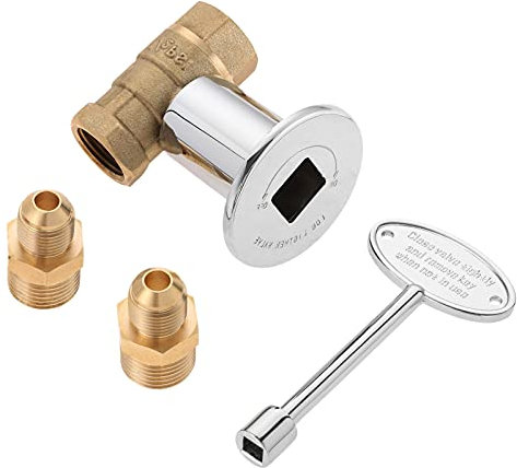 Aupoko 1/2 Inch Straight Quarter Turn Shut-Off Valve Kit with Polished Chrome Flange and 3-inch Key for NG LP Gas Fire Pits Indoor & Outdoor Fireplace (3/8 Male Flare, 1/2 NPT Fittings x 2)
