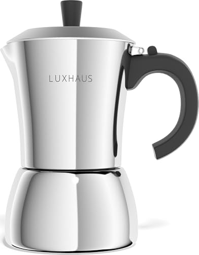 LuxHaus Moka Pot - 3 Cup Stovetop Espresso Maker - 100% Stainless Steel Italian and Cuban Mocha Coffee Maker