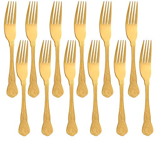 Buyer Star Fourchettes à dîner 12 pièces, Ensemble de Couverts en Acier Inoxydable doré, Vaisselle pour la Cuisine à Domicile et Le Restaurant