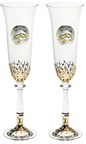 JOYERIA EL FARO Copas 50 Aniversario Bodas de Oro Personalizadas | Cristal de Bohemia de alta resistencia, Estuche premium incluido, Celebra 50 años de amor juntos