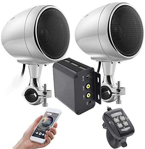 iMESTOU Motorbike Amplifier Audio System with AUX, MP3, FM Radio, 4 Inches Full Range Waterproof Bluetooth Stereo Speakers, Fit for 1 to 1.5 in. Handlebar Motorcycles ATV UTV RZR