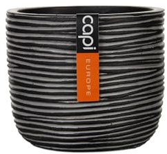 Capi Europe - Blumentopf Kugel Rib Anthracite & Ivory - 24x21 - Anthrazit - Öffnung Ø21 - Blumentopf für drinnen - BOFZ134